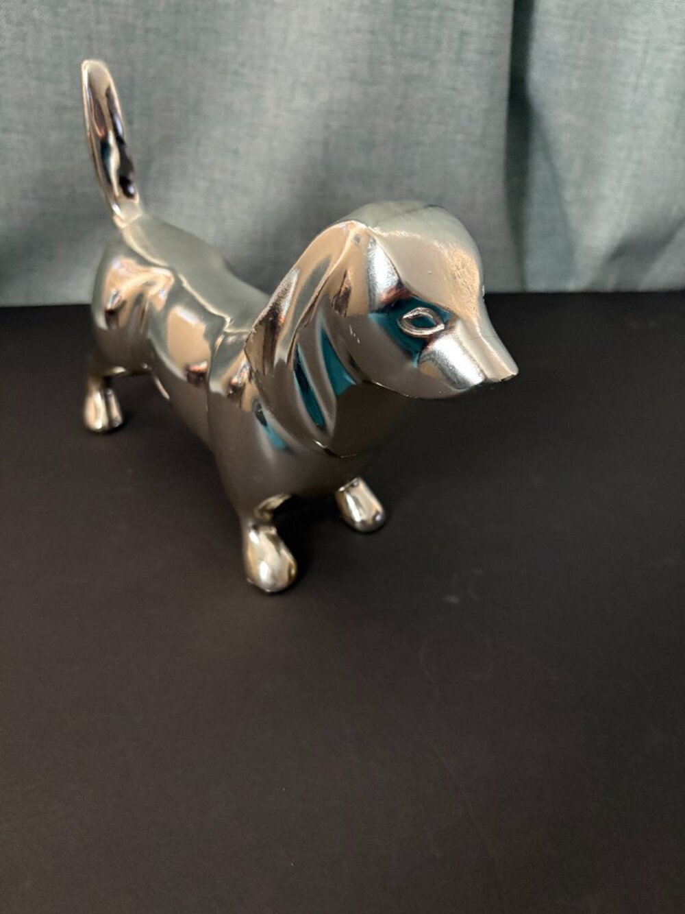Vintage Weiner Silver Metal Dachshund Dog Figurine Hollow Inside 10"L